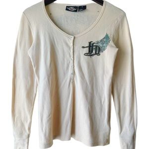 90s Y2K Vintage Harley Davidson USA Shirt Top Thermal Blouse Affliction JPG Emo